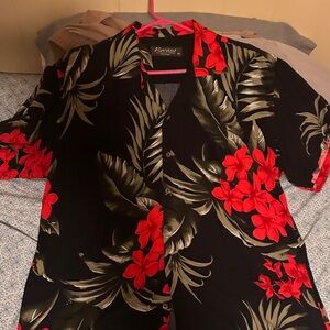 Men's Black and Red Floral Dress Shirt